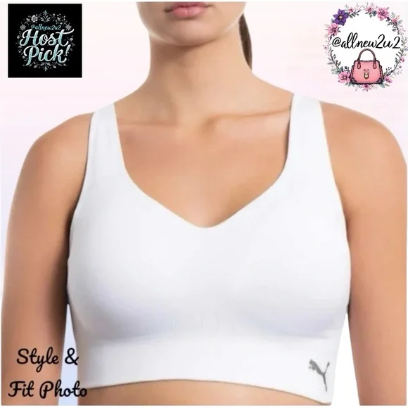 PUMA Sports Bra Bright White Never Worn Multi-Host Pick - Picture 1 of 11